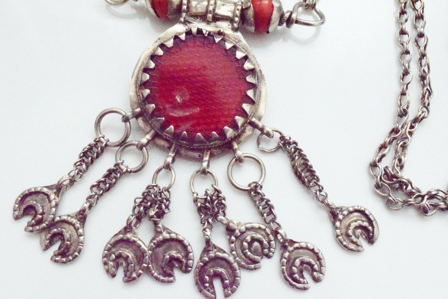Vintage Silver Omani Red Reflector Necklace - Anteeka