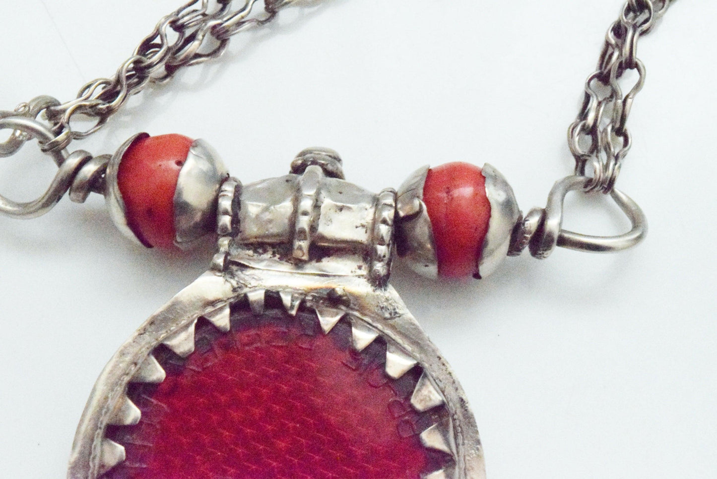 Vintage Silver Omani Red Reflector Necklace - Anteeka