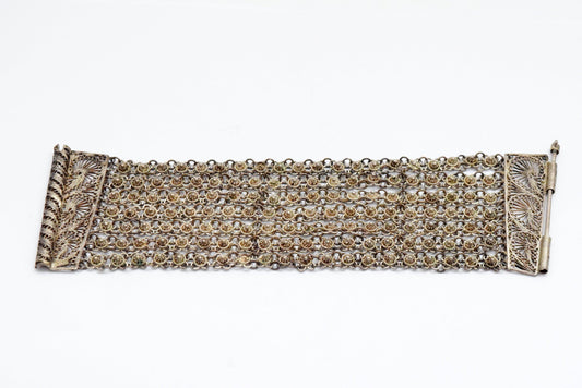Vintage Silver Ottoman Filigree Link Bracelet - Anteeka