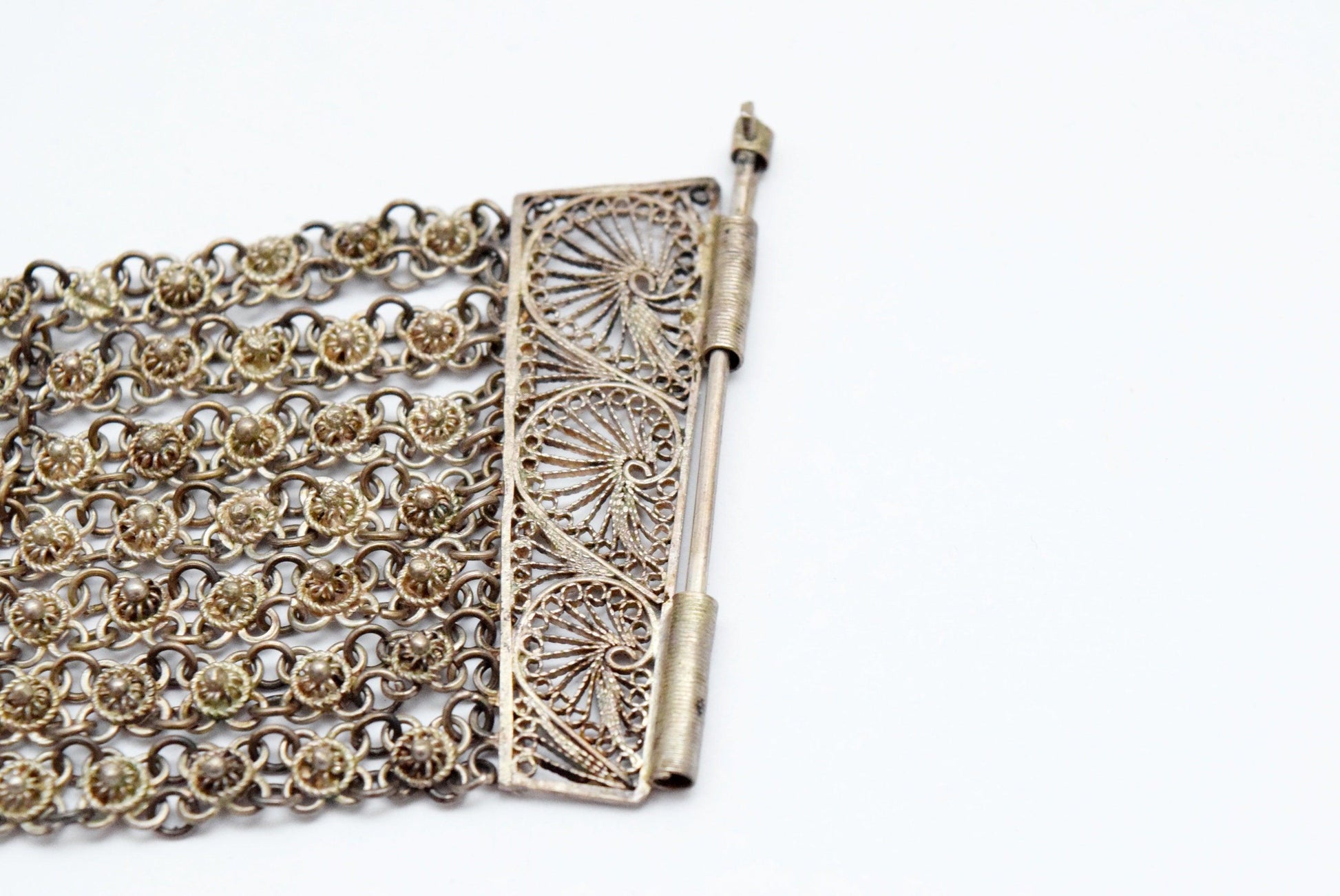 Vintage Silver Ottoman Filigree Link Bracelet - Anteeka