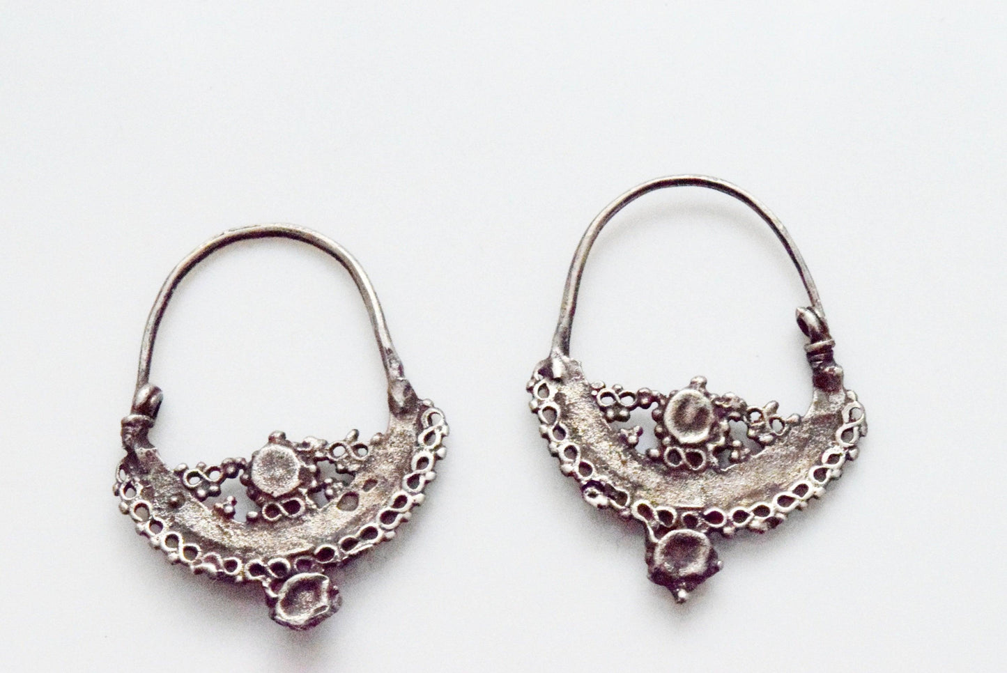 Vintage Silver Pashtun Hoop Earrings - Anteeka