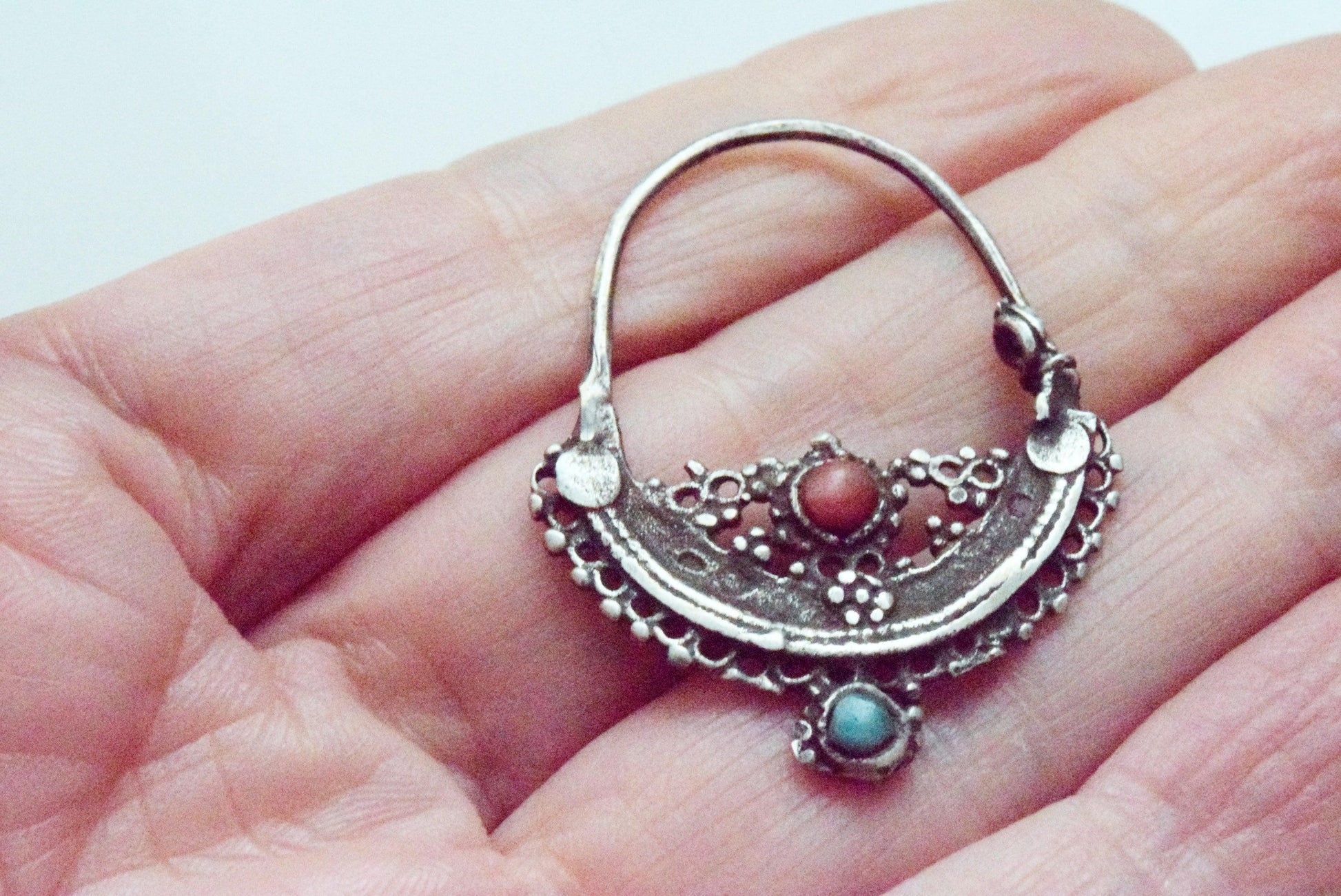 Vintage Silver Pashtun Hoop Earrings - Anteeka