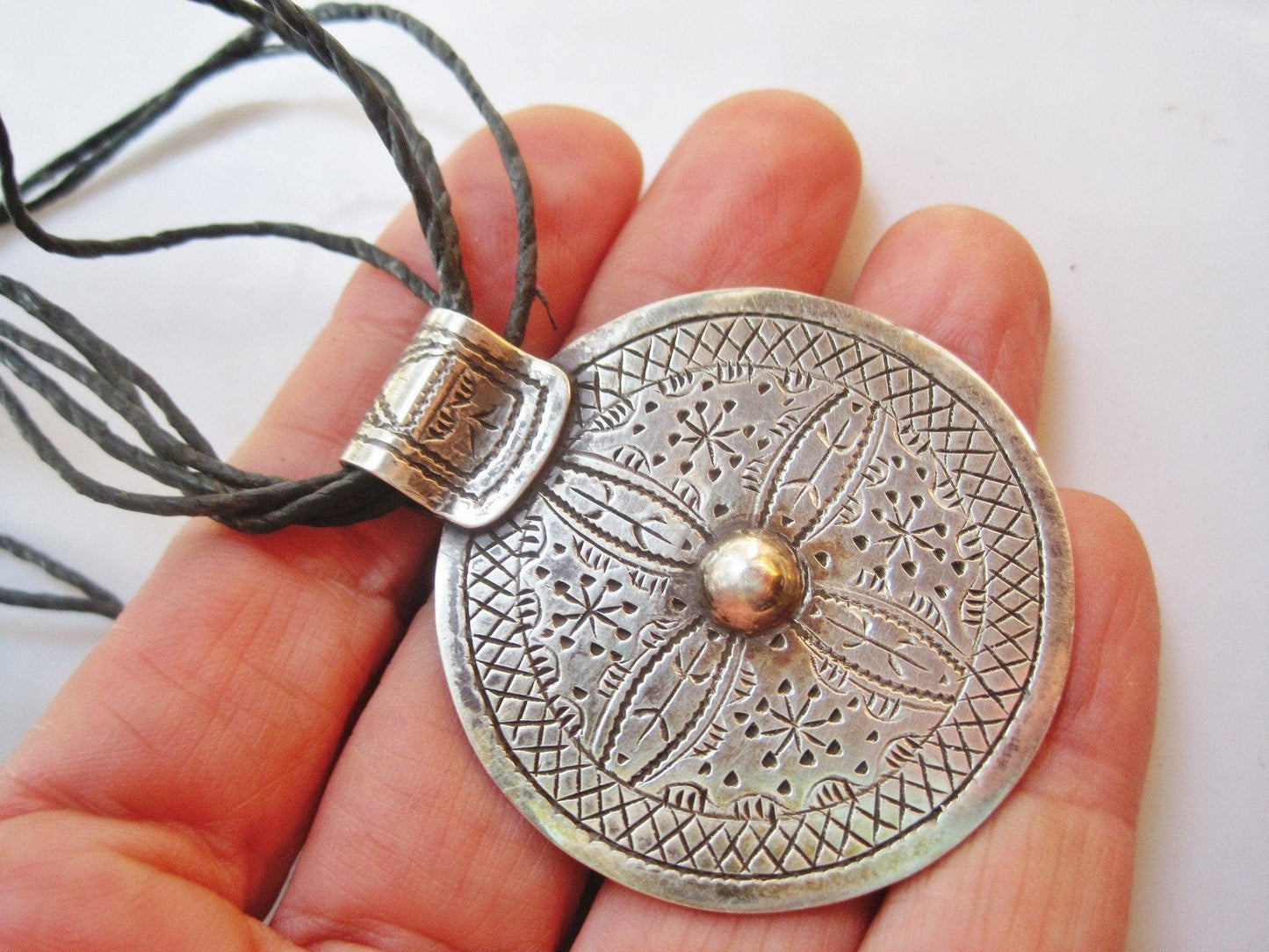 Vintage Silver Round Siwa Pendant from Egypt - Anteeka
