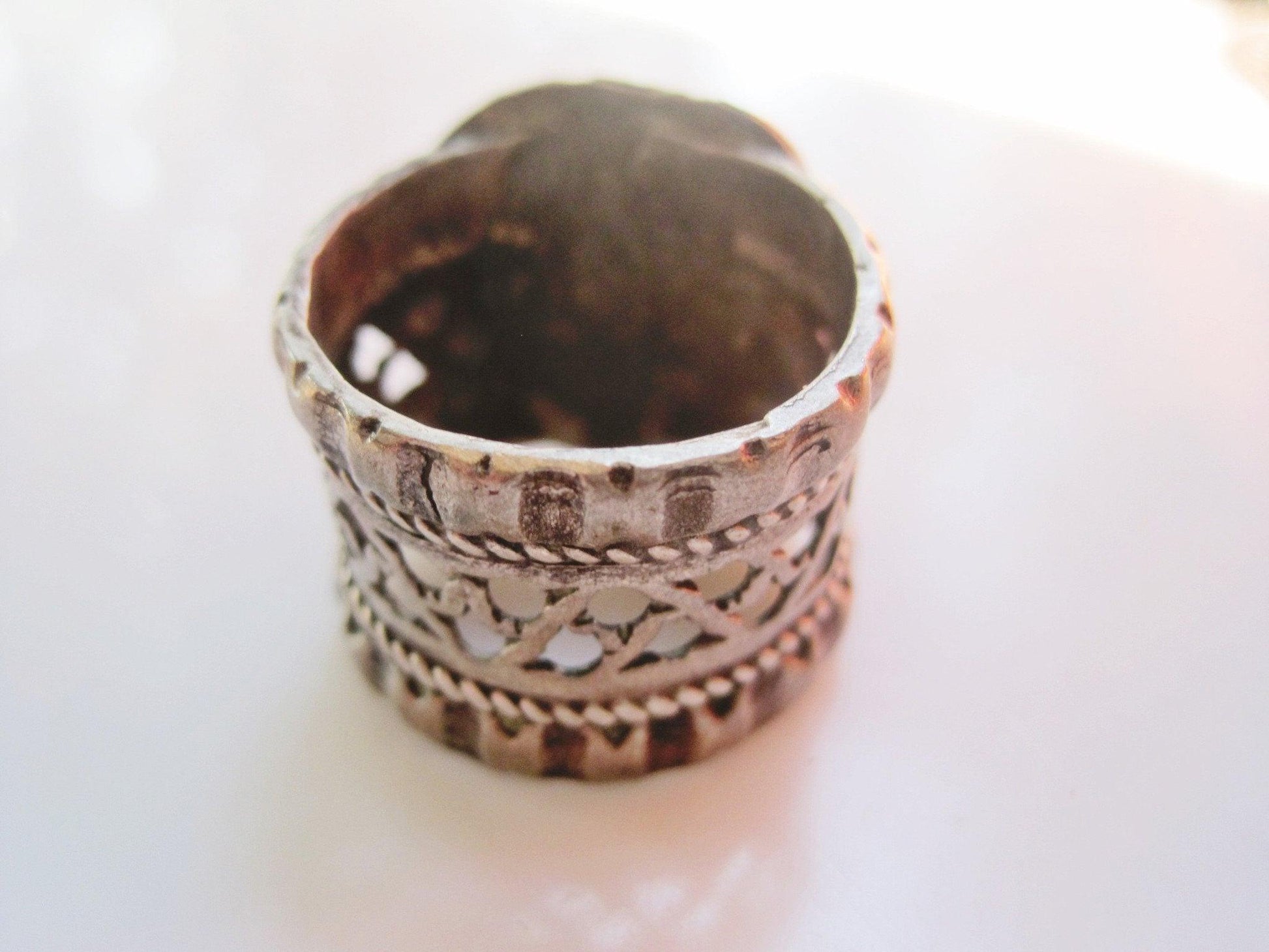 Vintage Silver Tower Ring with Red Glass, Size 9 from the Middle East - Anteeka