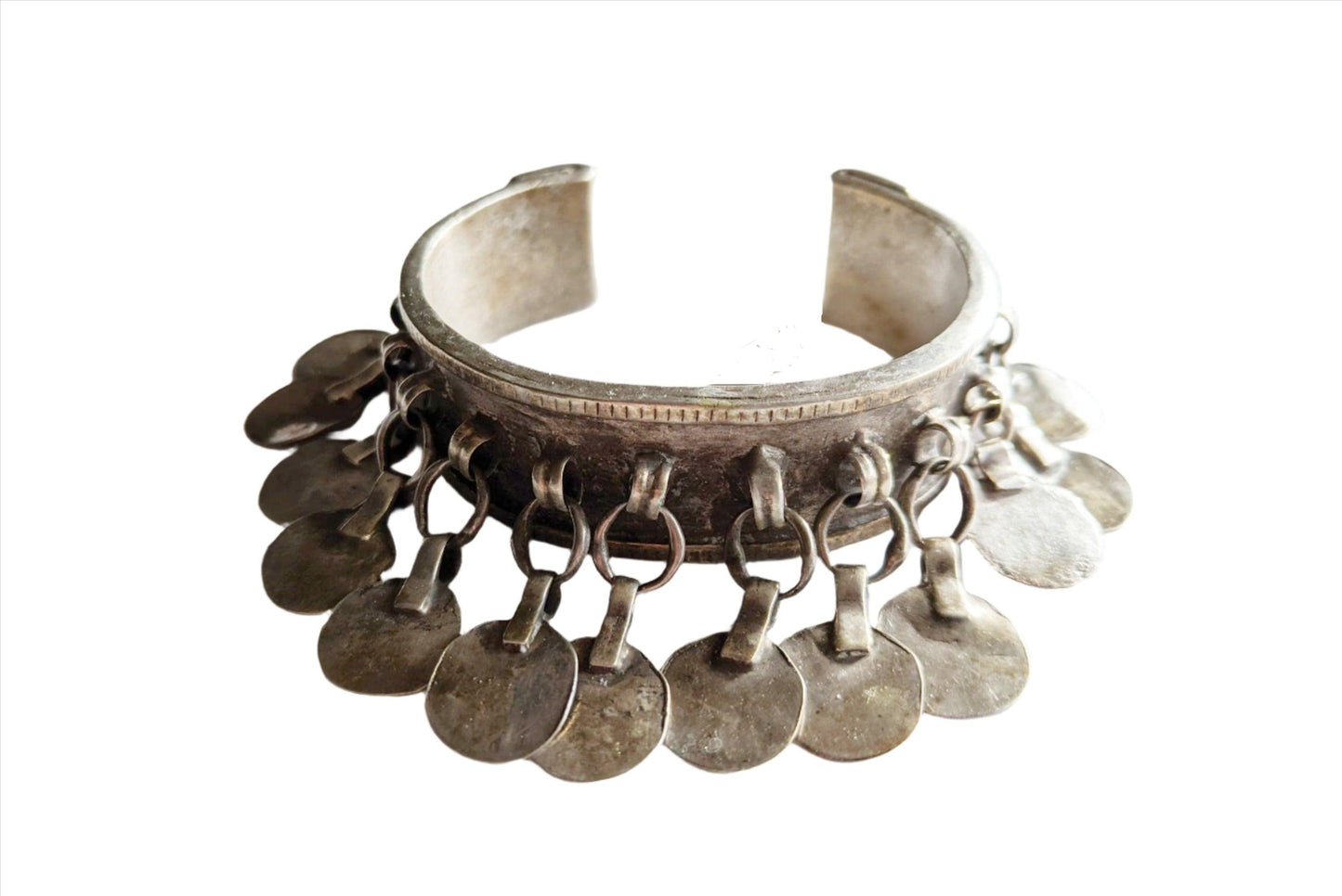 Vintage Silver Zar Egyptian Bracelet with Disc Dangles - Anteeka