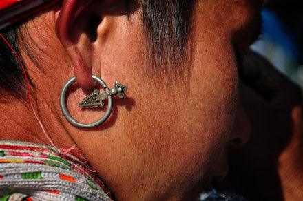 Vintage Small Hmong Silver Hill Tribe Earrings for Extended Ear Holes - Anteeka