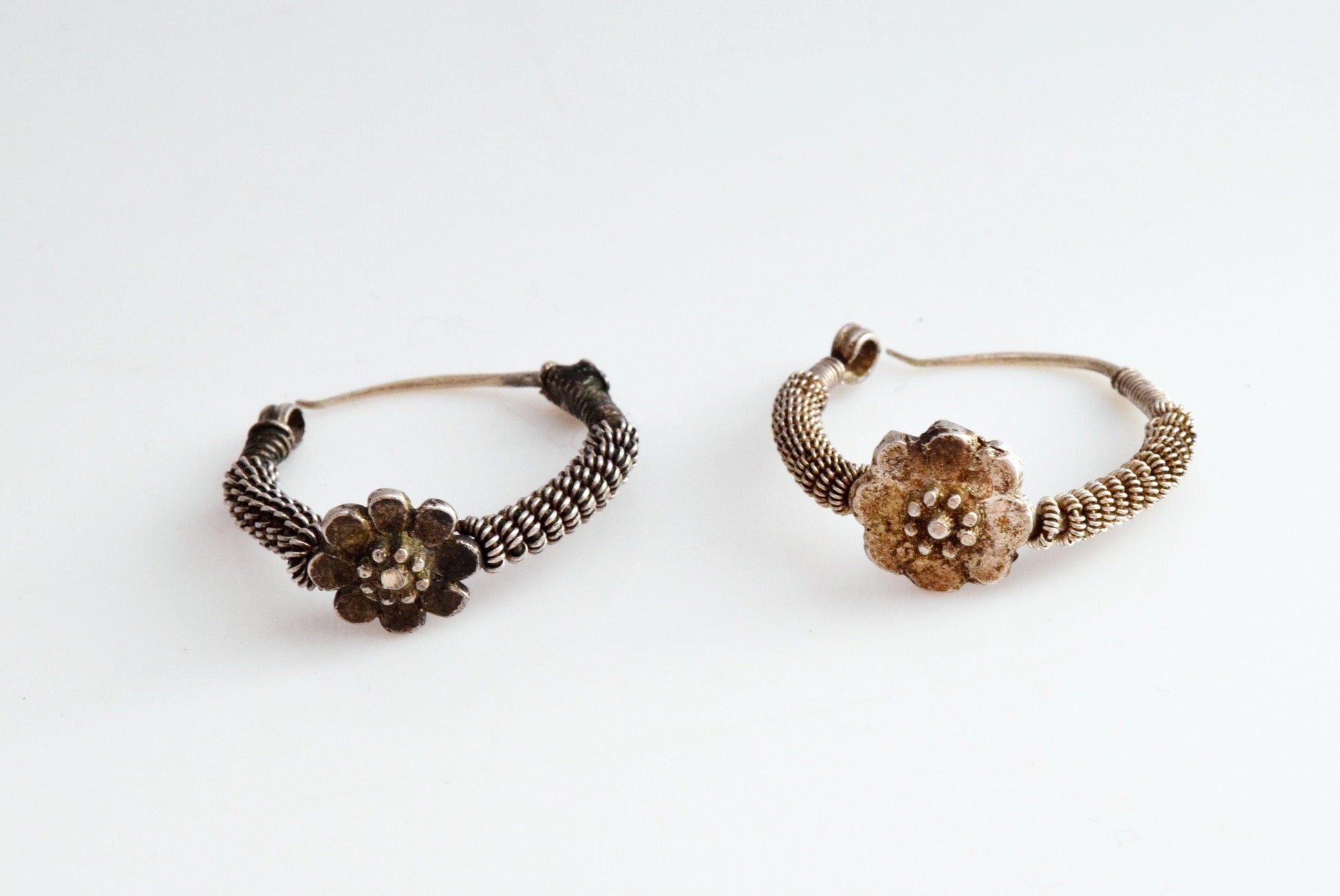 Vintage Small Indian Silver Hoop Earrings or Nose Rings - Anteeka