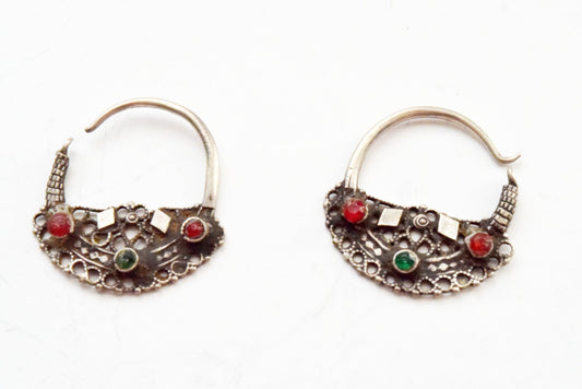 Vintage Small Silver Pashtun Hoop Earrings - Anteeka