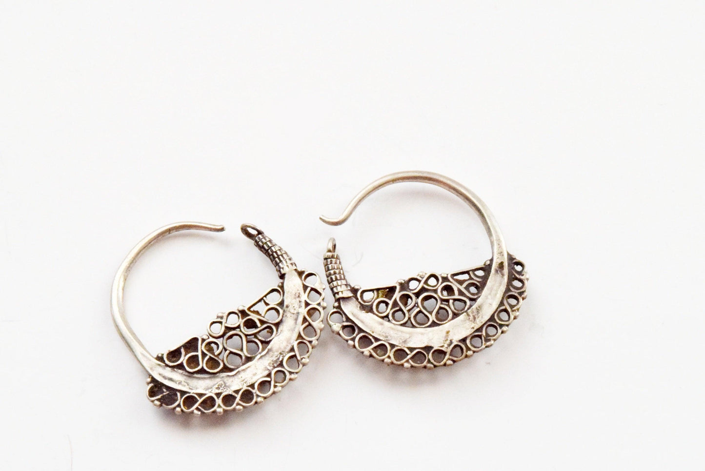 Vintage Small Silver Pashtun Hoop Earrings - Anteeka