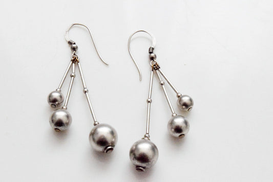 Vintage Sterling Silver Mexican Ball Dangle Earrings - Anteeka