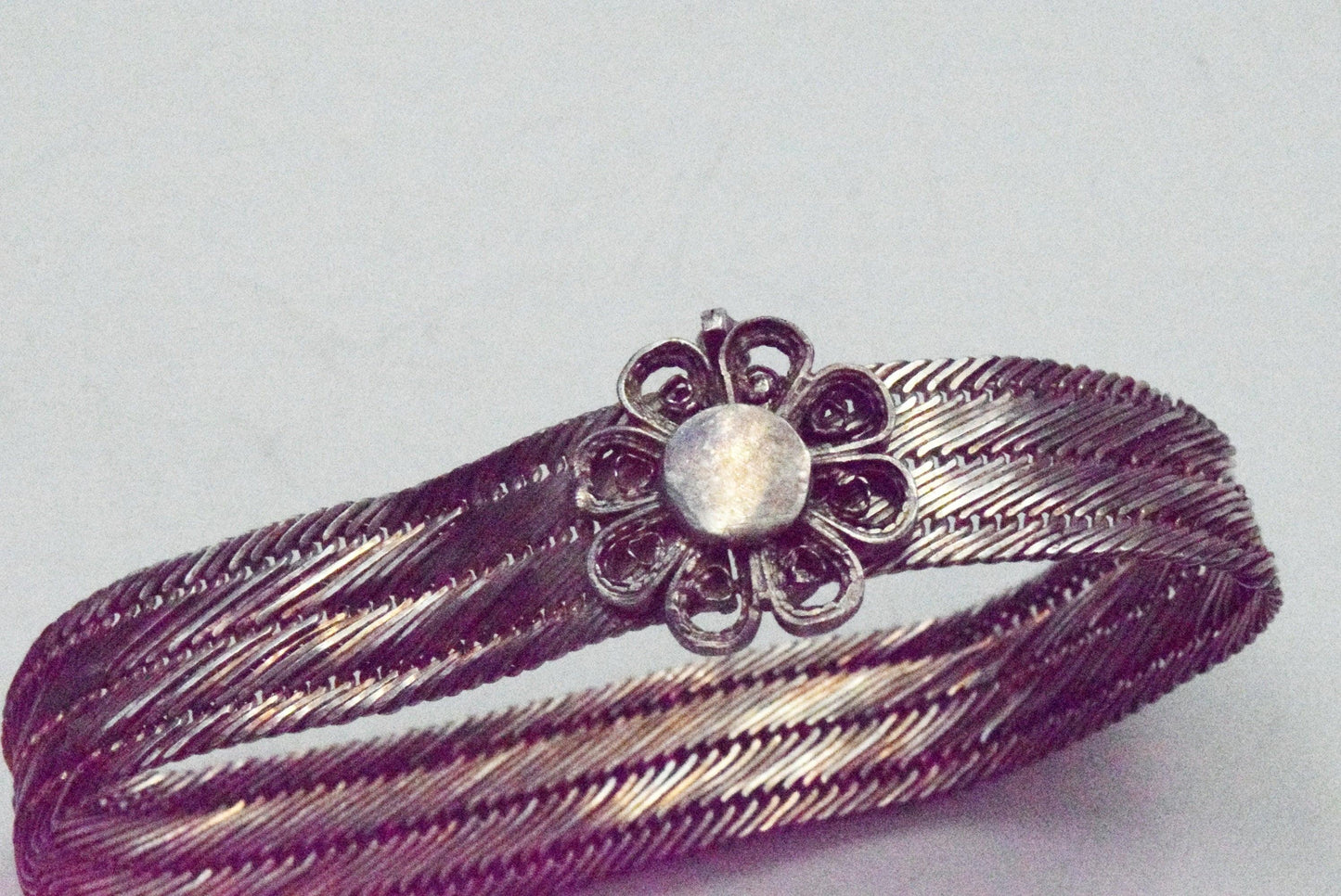 Vintage Trabzon Thin Hand Woven Silver Bracelet from Turkey - Anteeka