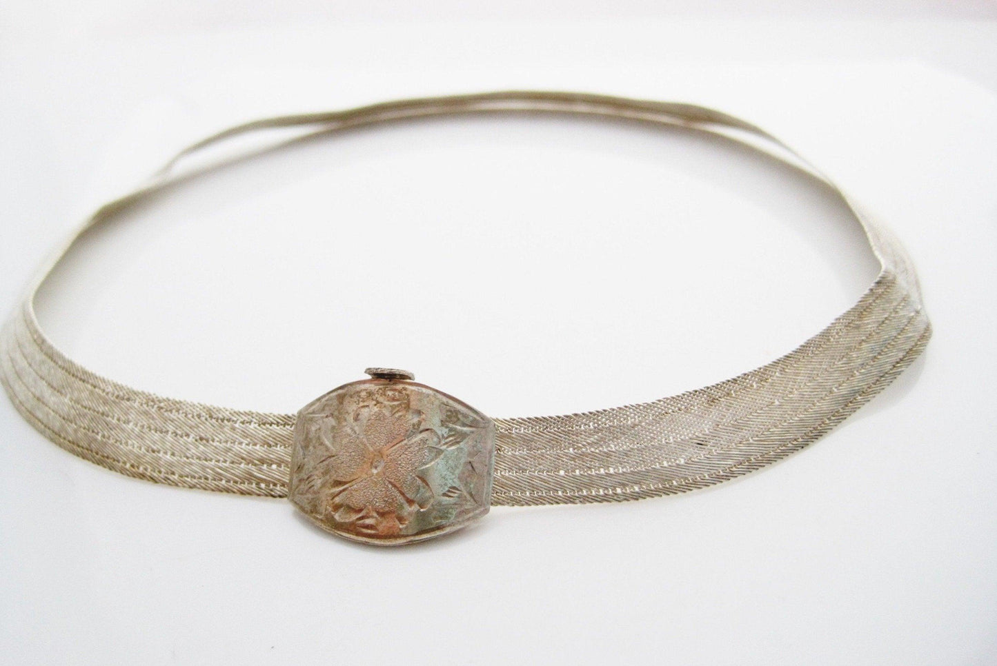 Vintage Trabzon Turkish Hand Woven Silver Choker Necklace - Anteeka