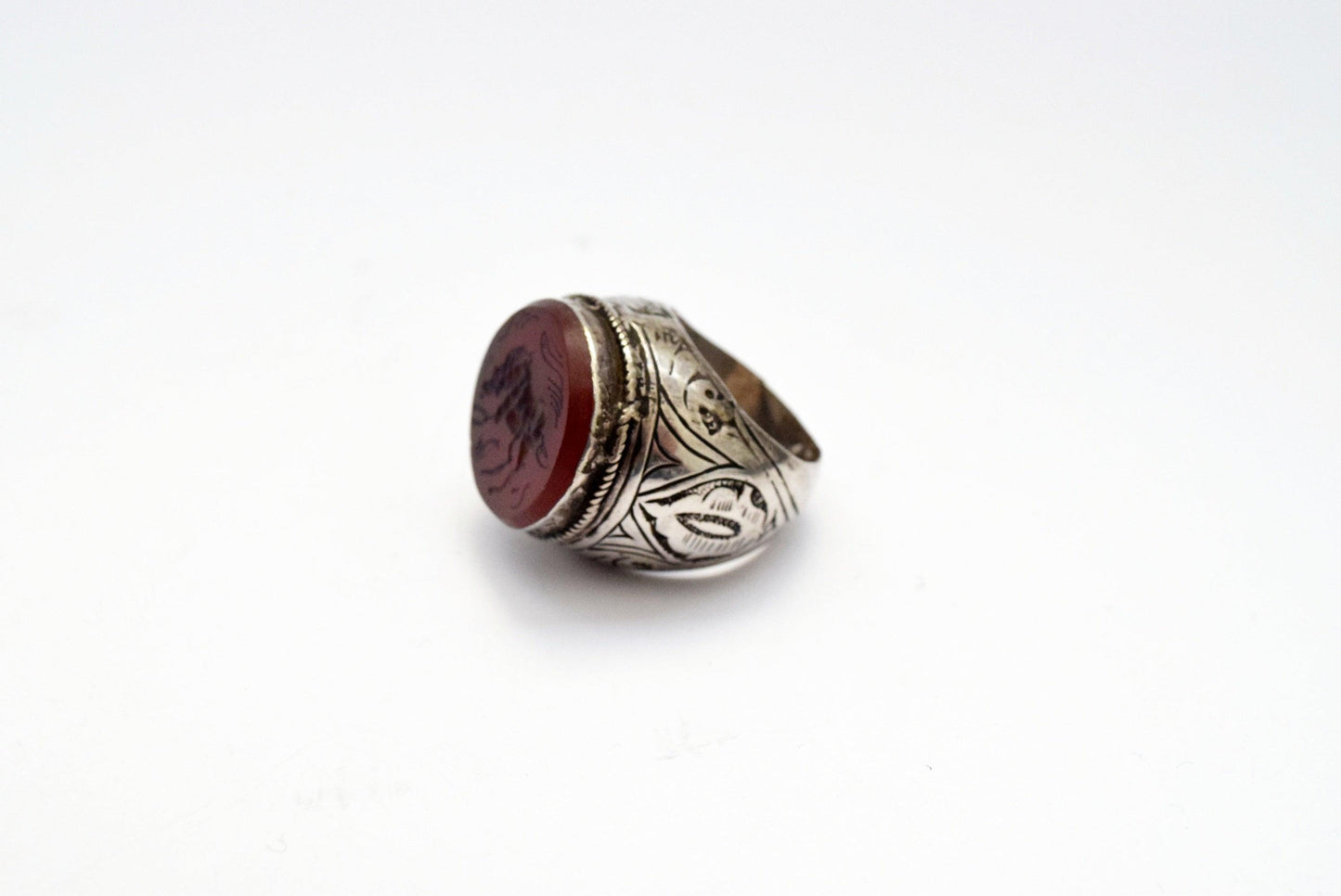 Vintage Tribal Afghan Silver and Carnelian Intaglio Ring Size 10 1/4 - Anteeka