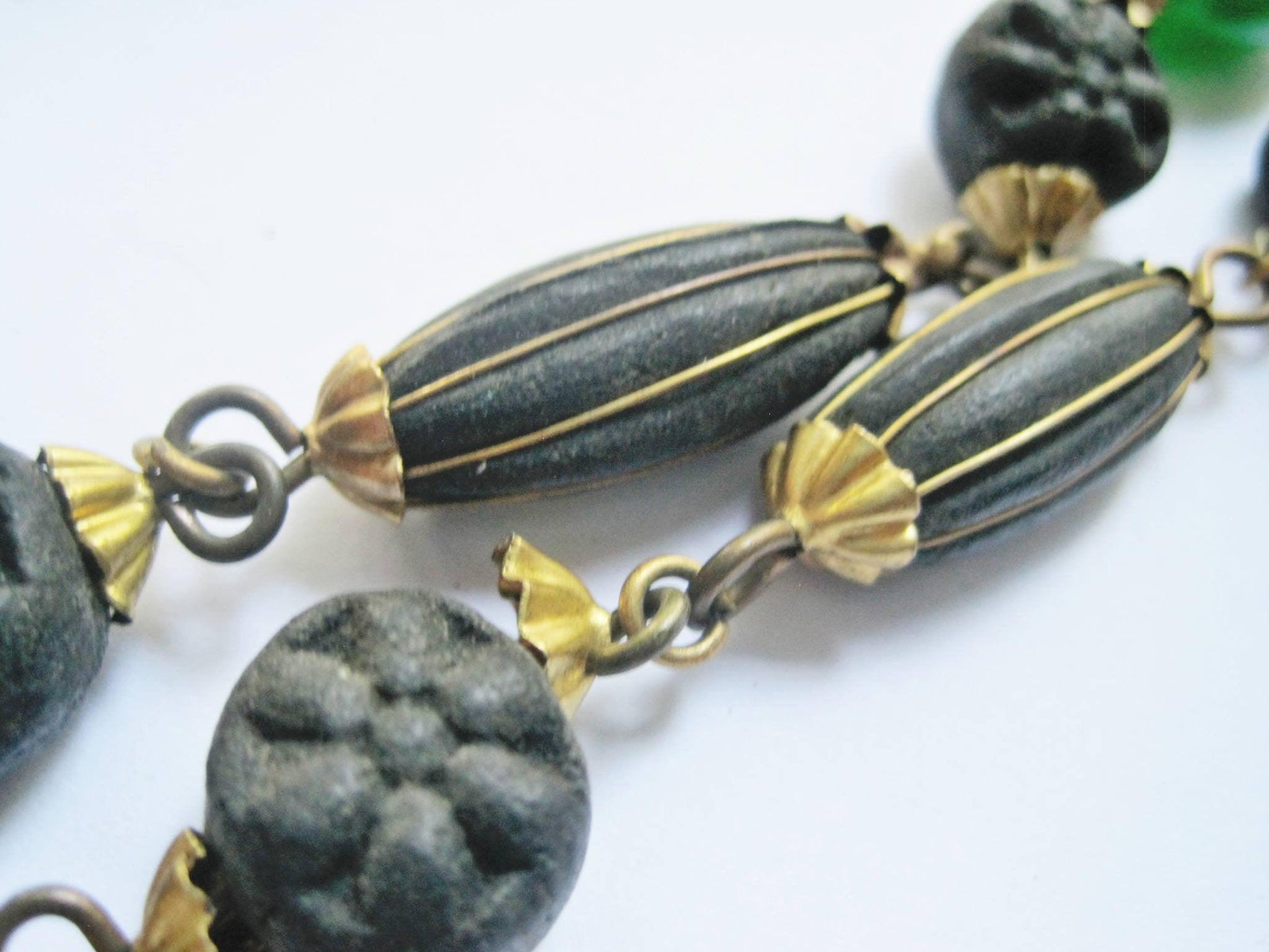 Vintage Tunisian Scented Beads Crescent Necklace of Skhab, Berber Jewelry - Anteeka