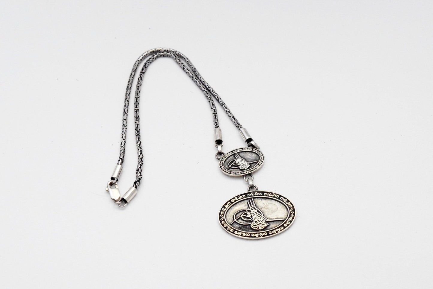 THIS ITEM IS RESERVED - Vintage Turkish Blackened Silver Tughra Necklace - Anteeka