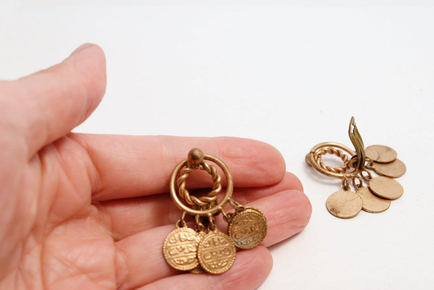 Vintage Turkish Gold Gilt Brass Coin Clip On Earrings - Anteeka