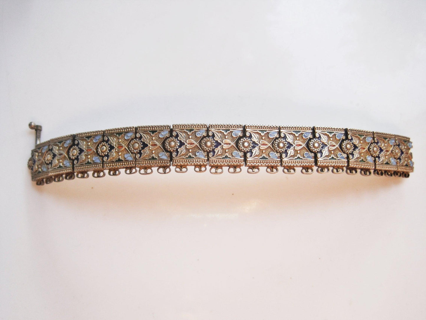 Vintage Turkish Silver and Enamel Caucasian Style Bracelet - Anteeka