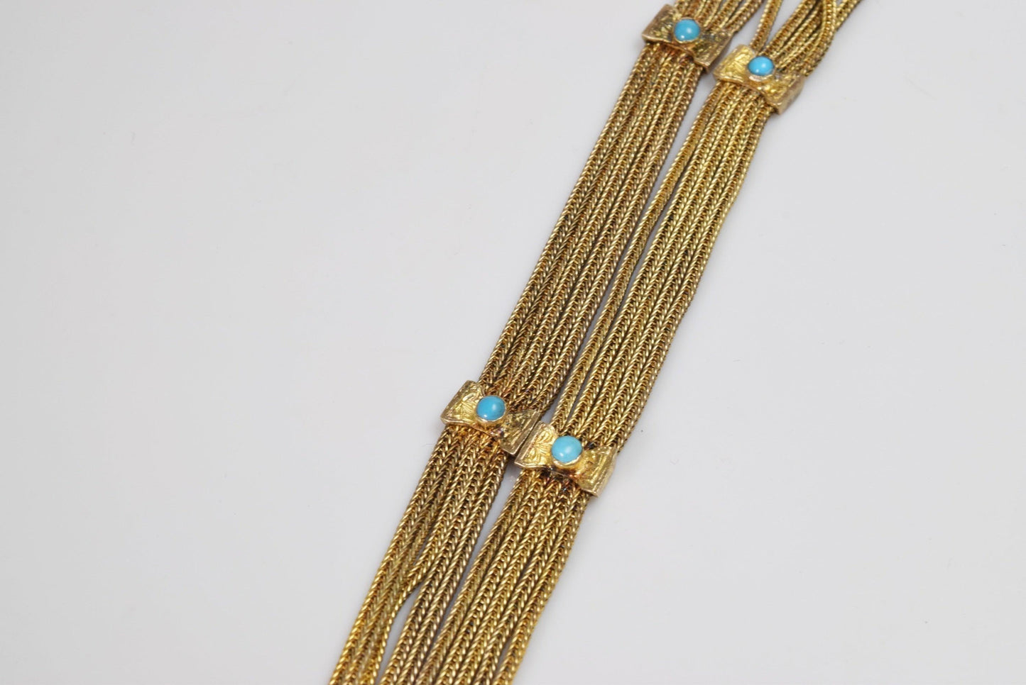 Vintage Turkish Sterling Gold Plated Silver and Turquoise Long Tassel Necklace - Anteeka