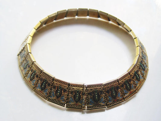 Vintage Turkish Sterling Silver Gold Gilt and Enamel Petite Choker - Anteeka