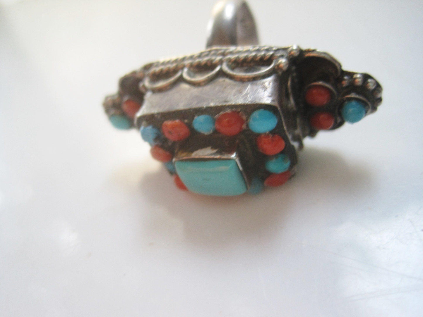 turquoise and coral ring