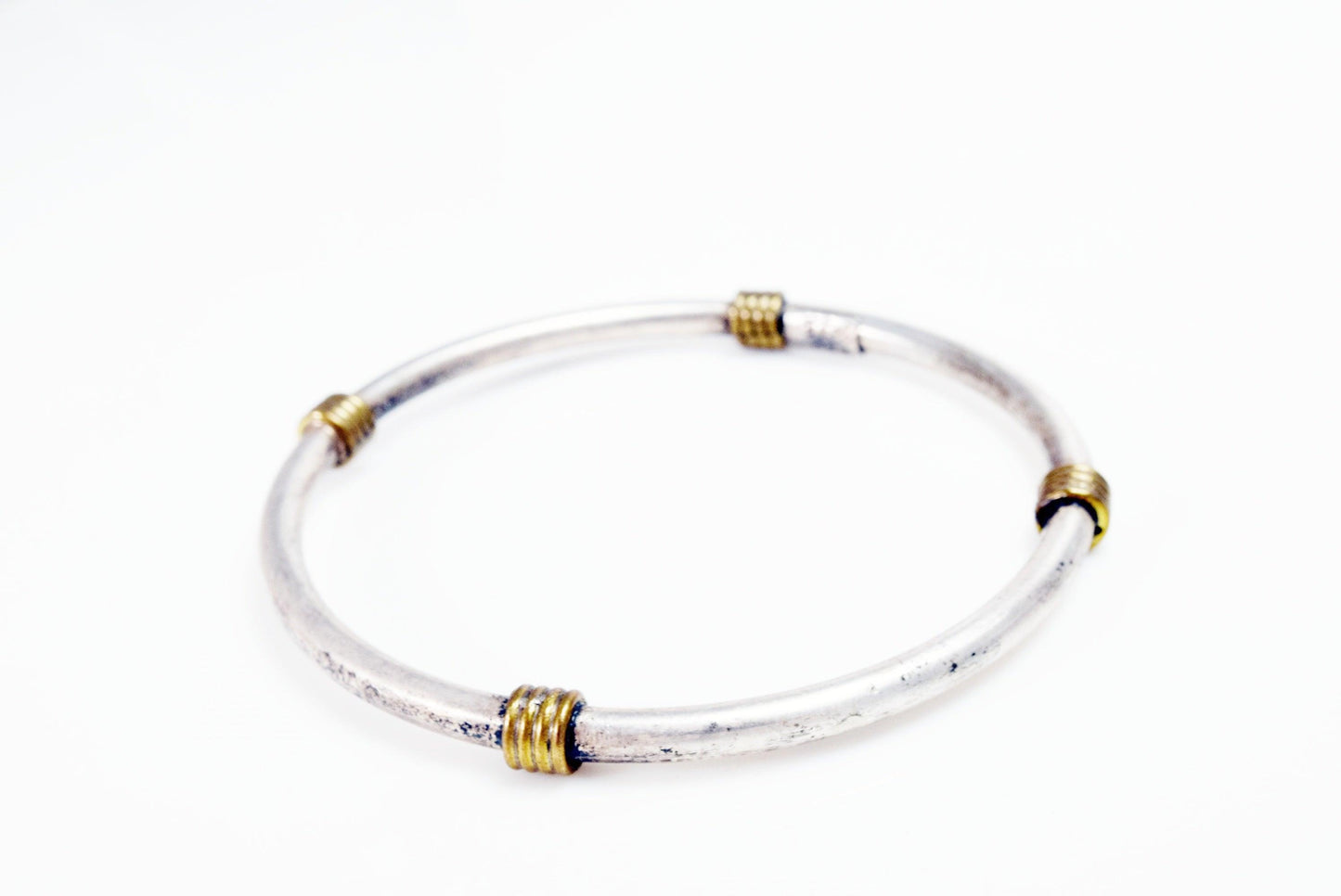 Vintage Two Tone Mexican Bangle Sterling Silver and Brass - Anteeka