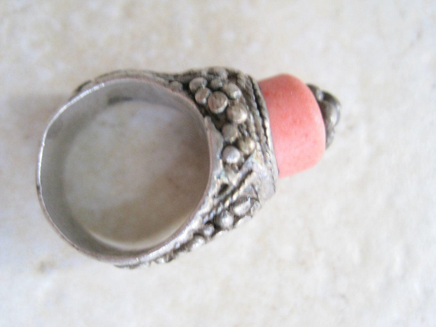 Vintage Yemeni Bedouin Silver and "Coral" Ring - Size 7 1/2 - Anteeka