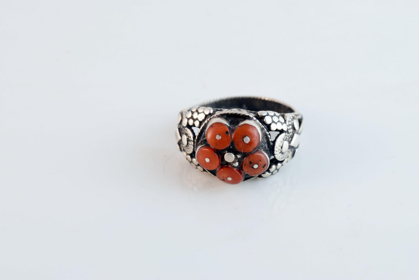 coral and silver ring