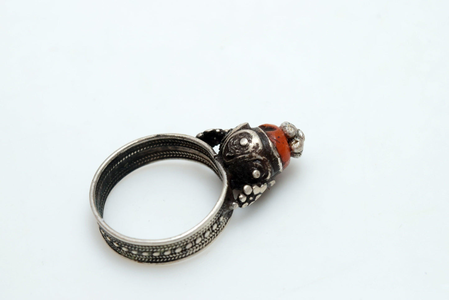silver and coral yemen ring