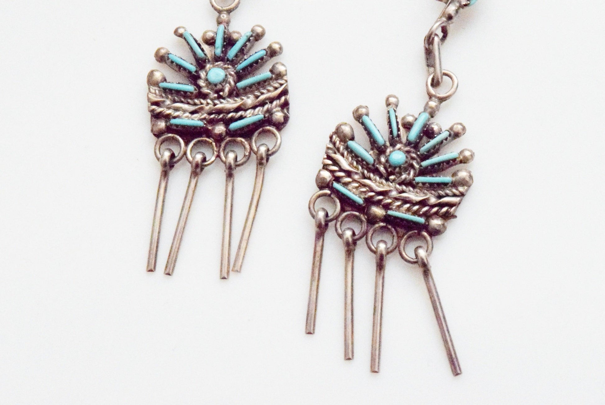 Vintage Zuni Silver and Turquoise Dangle Earrings - Anteeka