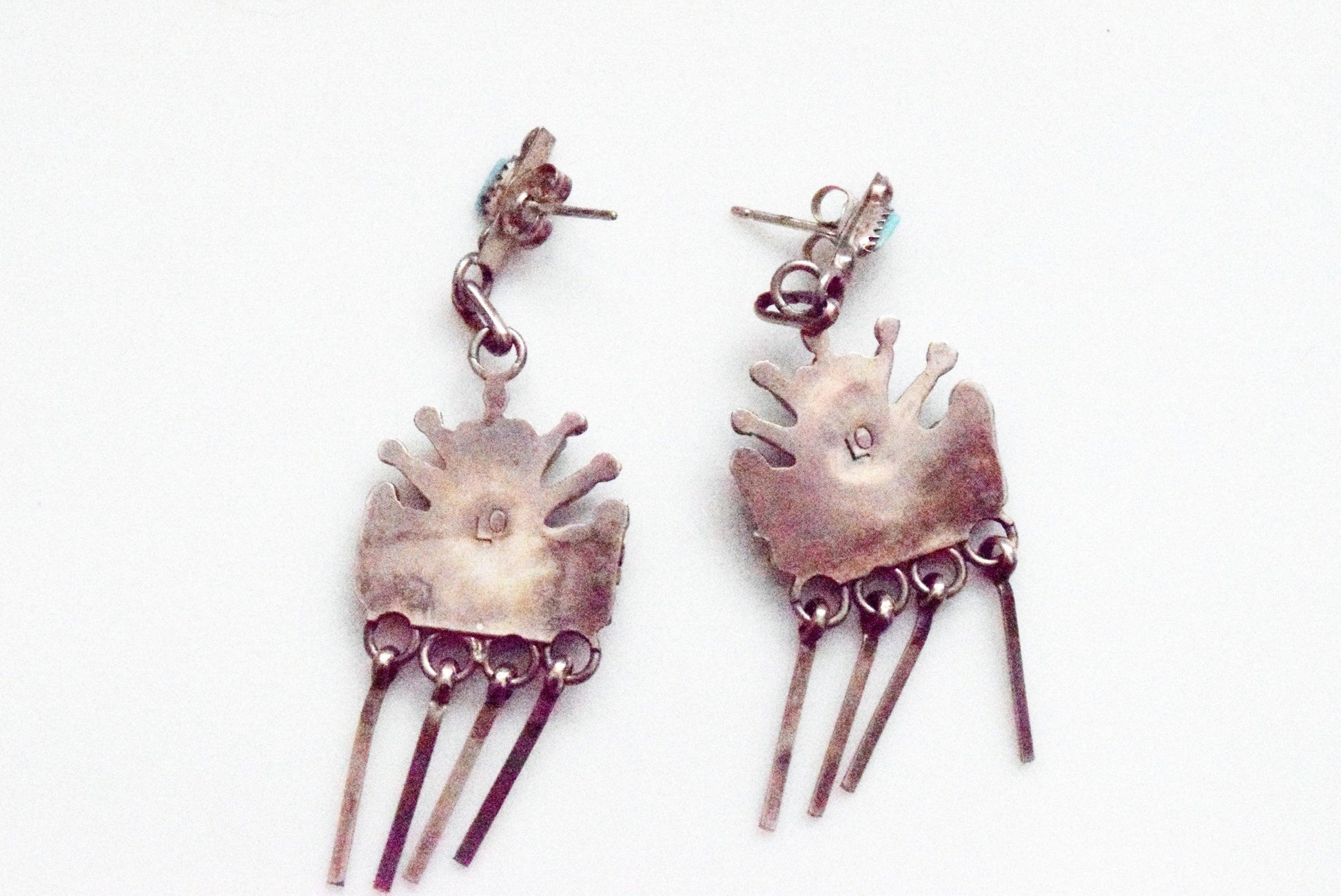 Vintage Zuni Silver and Turquoise Dangle Earrings - Anteeka